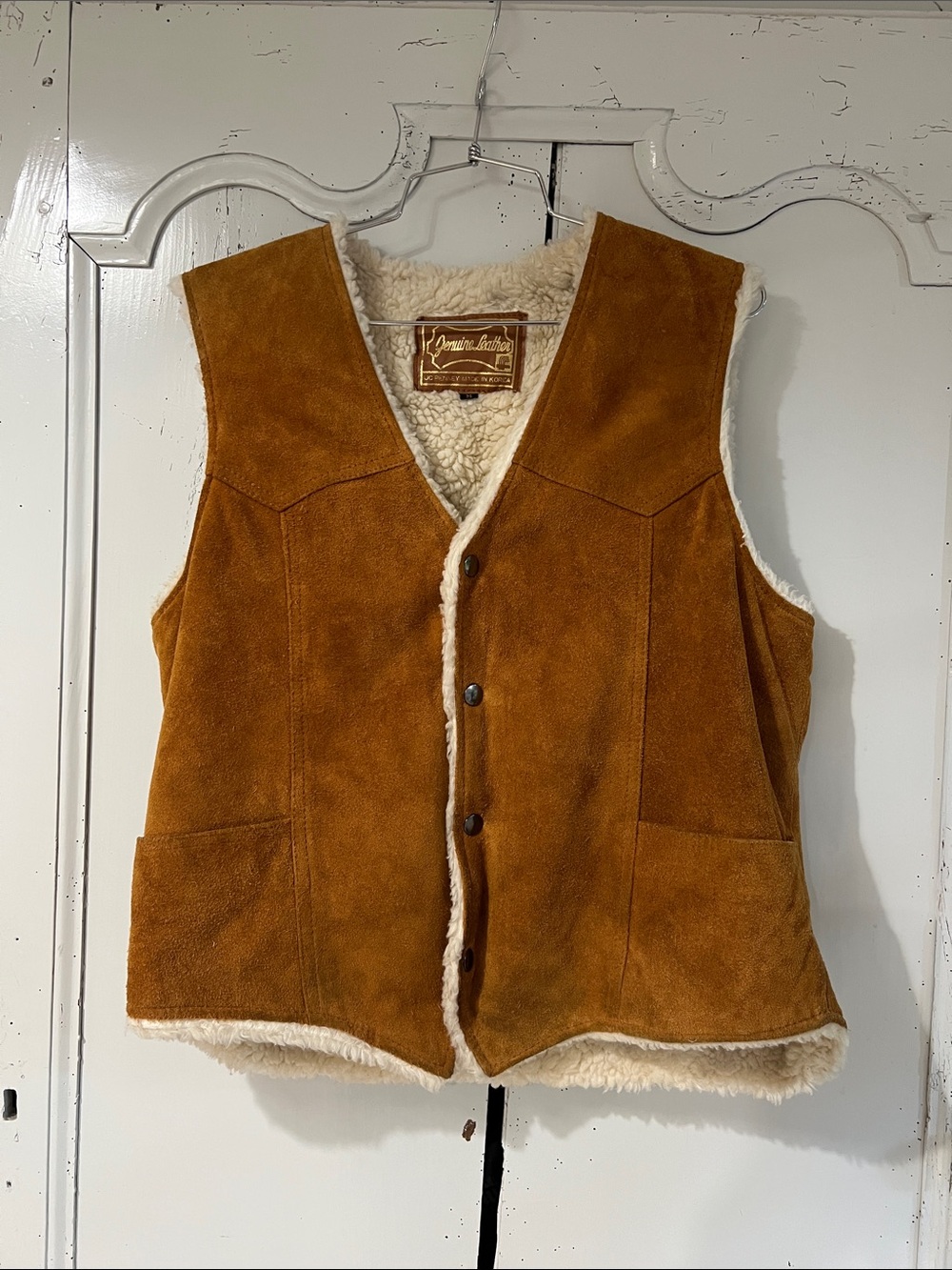 Vintage 70s Western Leather / Suede ‘Sherpa’ Lined Vest, Made in Korea — M